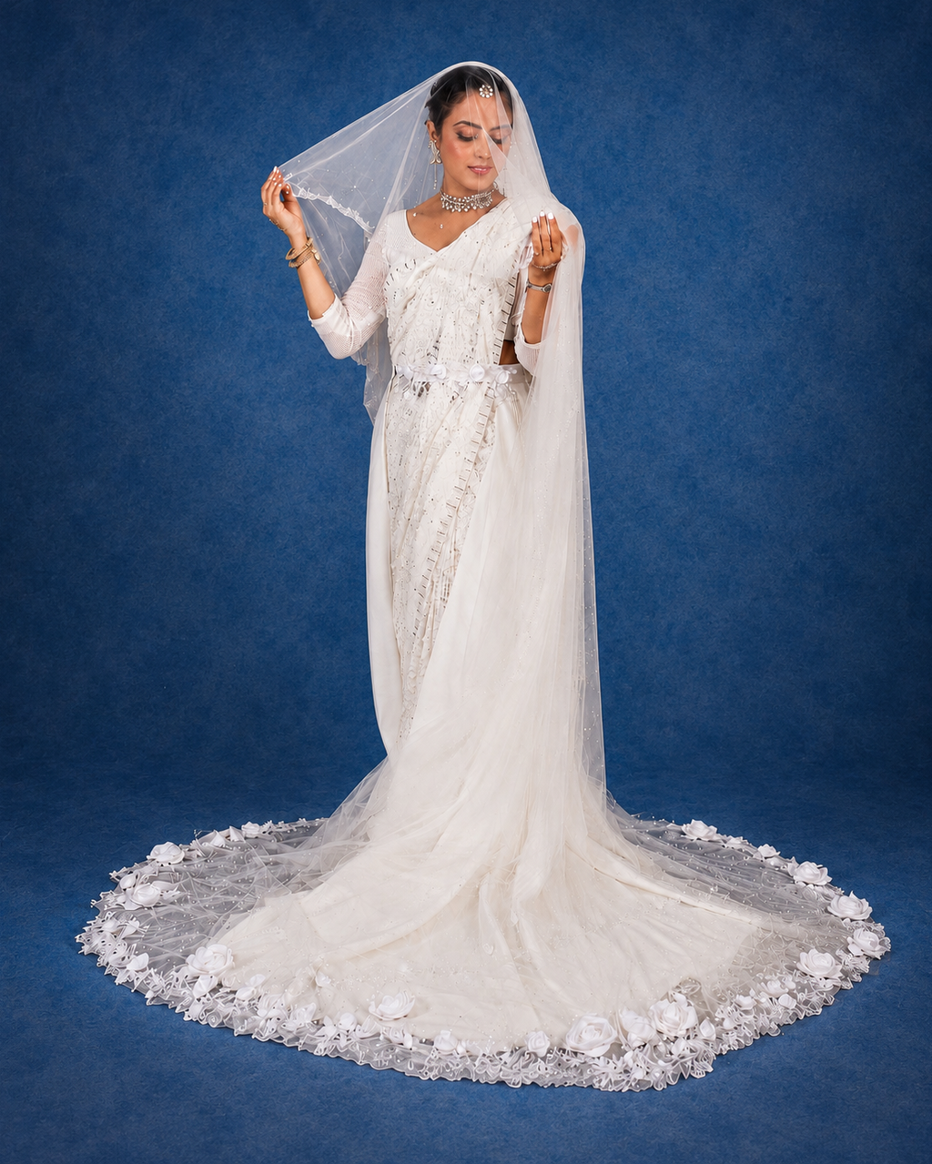 Baruch Wedding Gown Saree – off-white lace bridal saree by KIM PEREIRA
