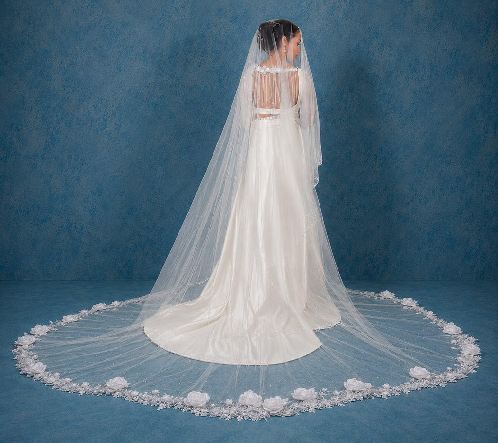 Seraphina ethereal bridal veil with handcrafted roses and sequins – KIM PEREIRA
